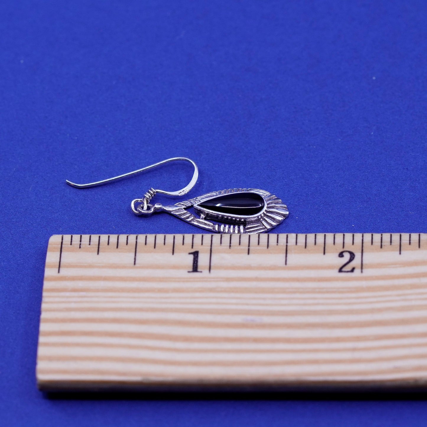Vintage sterling 925 silver handmade earrings with teardrop obsidian