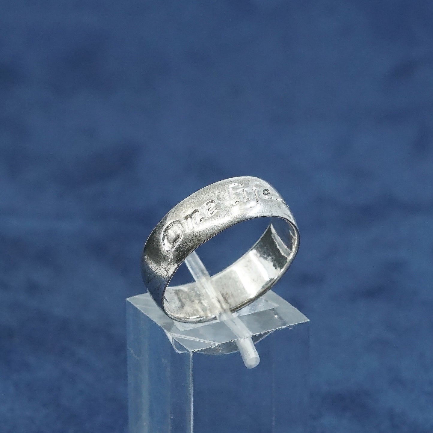 sz 9.25, vtg Sterling silver handmade ring, hopi 925 band “one life one love”
