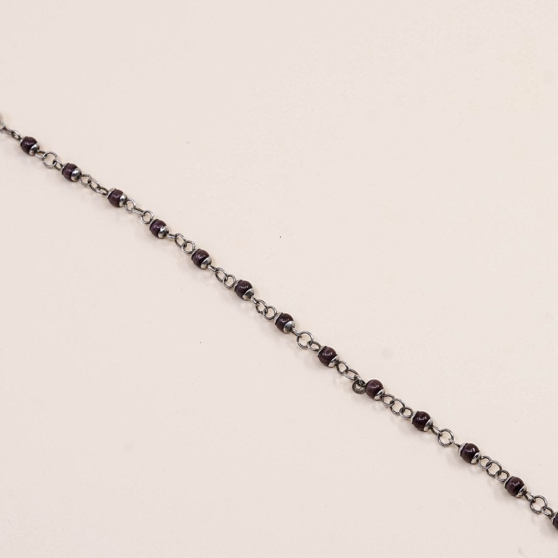 8.75”, VTG Handmade Sterling 925 silver bracelet, purple tiger eye beads