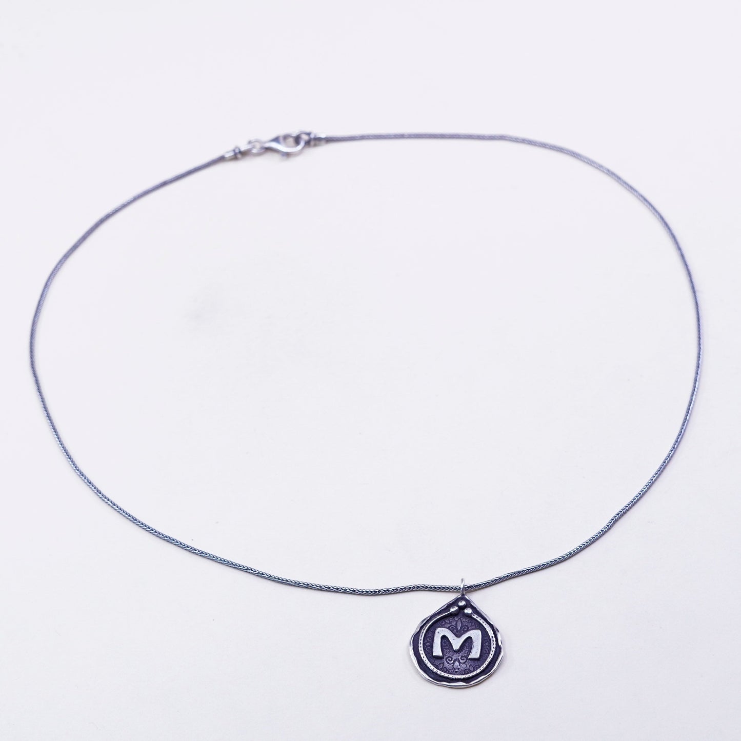 18”, Israel Shablool Didae sterling silver 925 necklace, wheat chain initial M