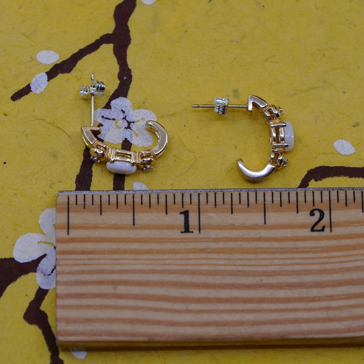 0.75”, Vermeil gold Sterling silver hoops 925 huggie earrings opal diamond