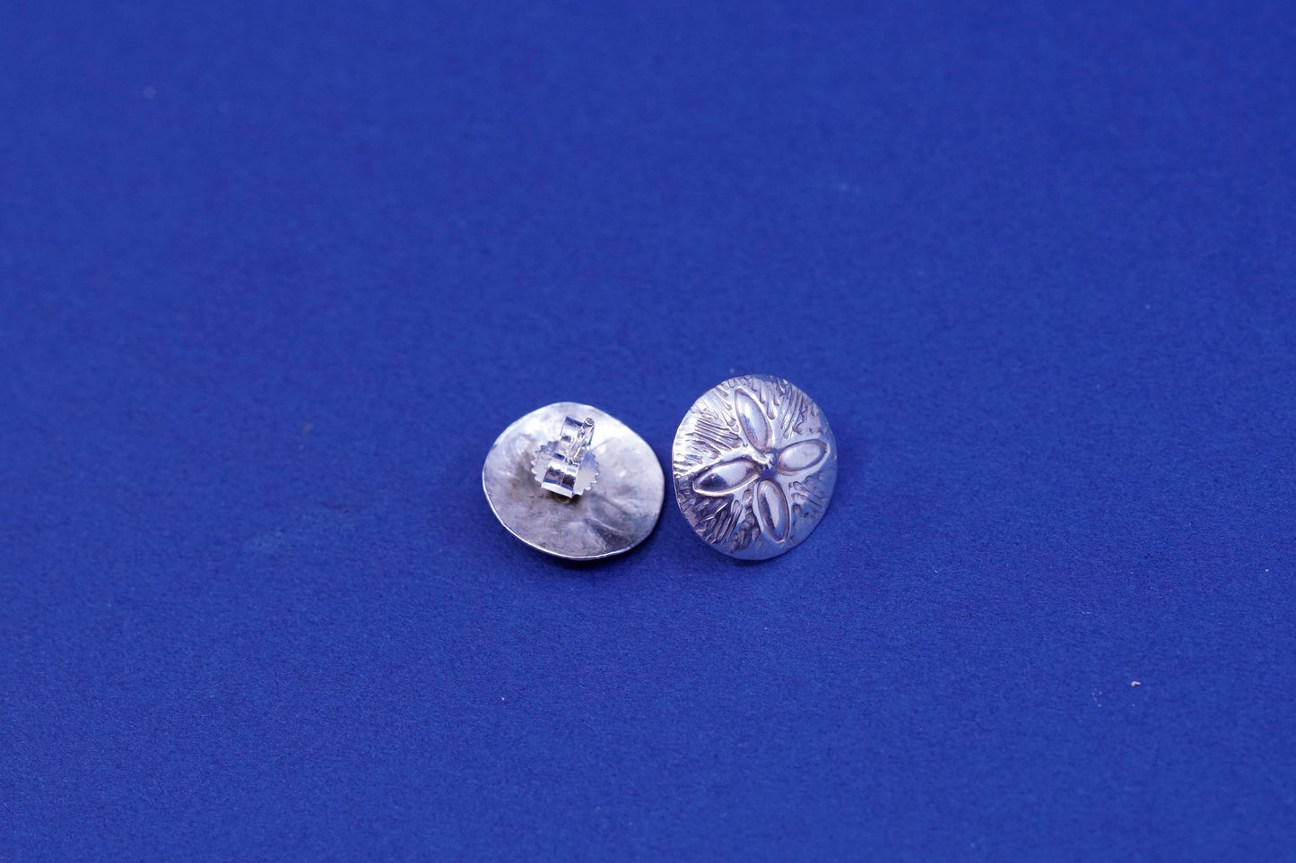 Vintage Sterling silver handmade earrings, 925 sand dollar studs