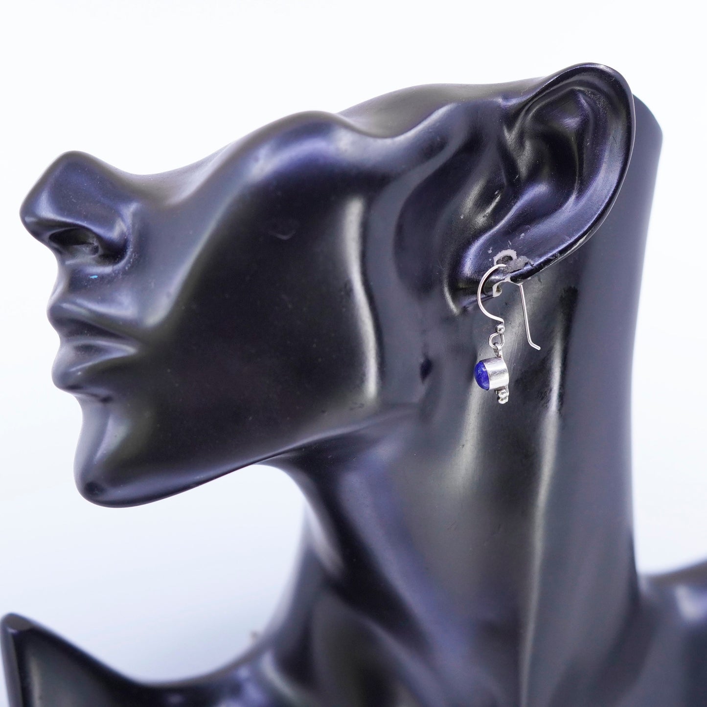 Vintage Sterling 925 silver handmade earrings with round lapis lazuli