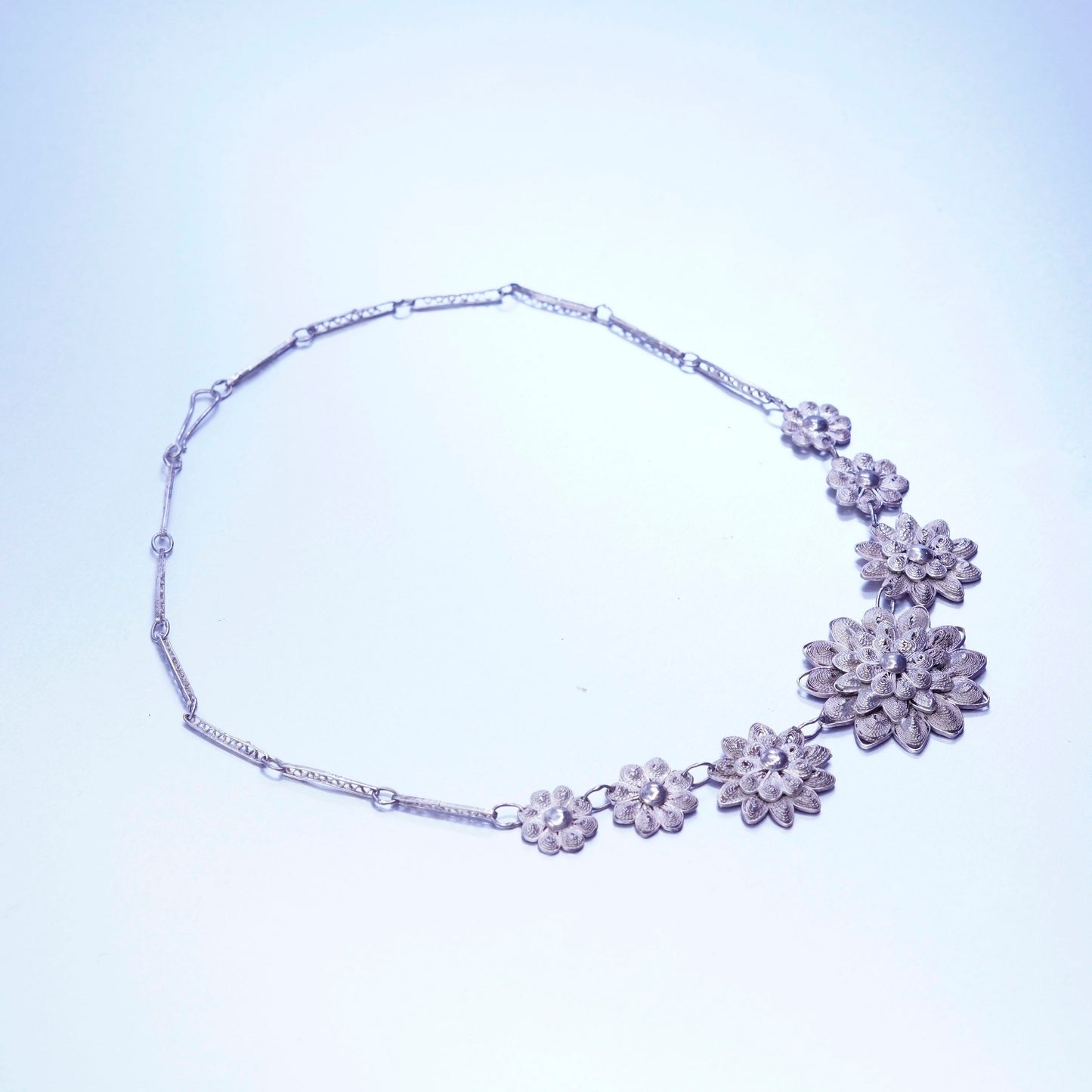 15” southwestern Sterling 925 silver filigree elongated necklace flower pendant