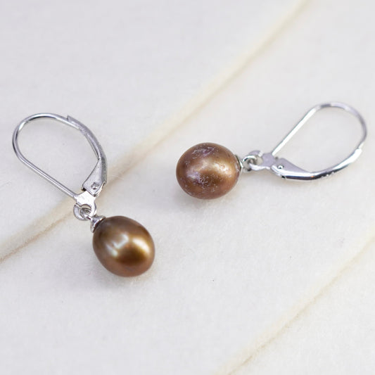 Vintage Sterling 925 silver handmade earrings with freshwater pearl