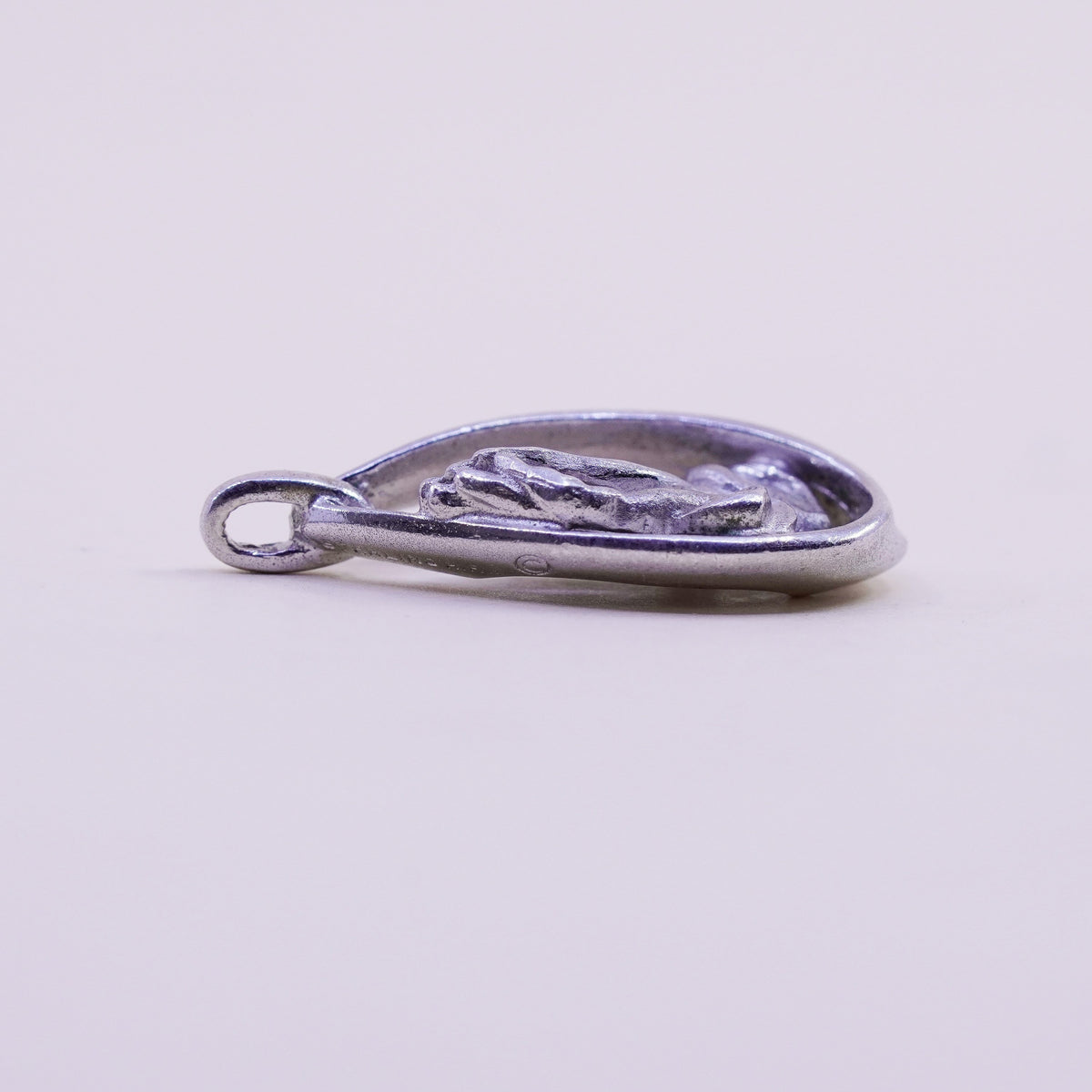 Vintage Sterling silver handmade pendant, 925 teardrop with prayer hands