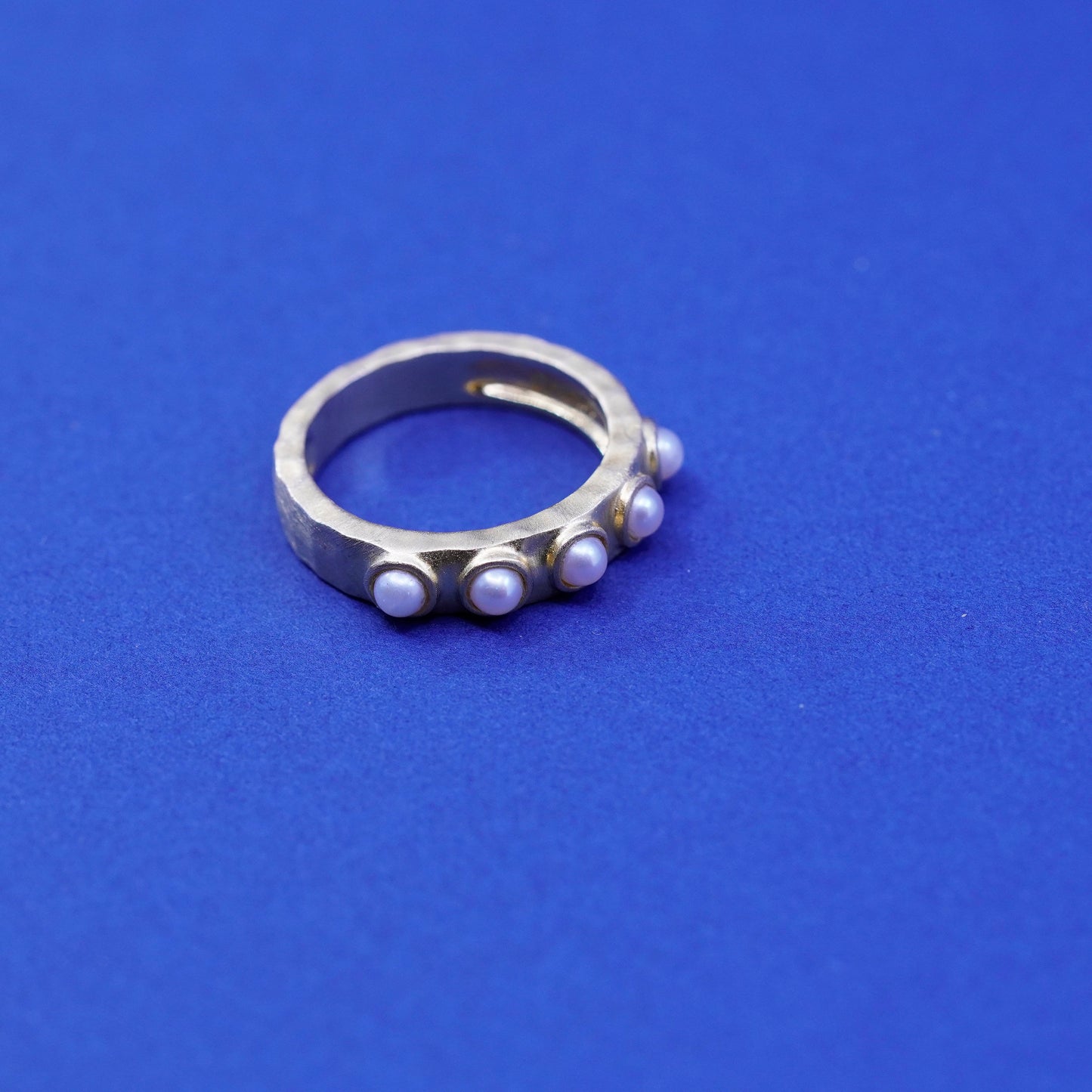 Size 6 vermeil gold filled Sterling silver engagement ring matte 925 band pearl