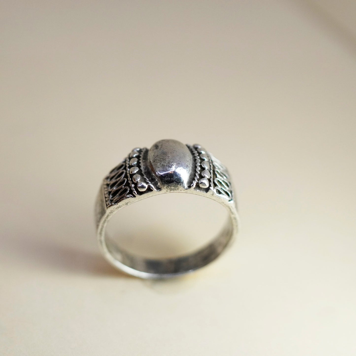 Size 9.5, vintage Sterling silver handmade ring, 925 band with beads