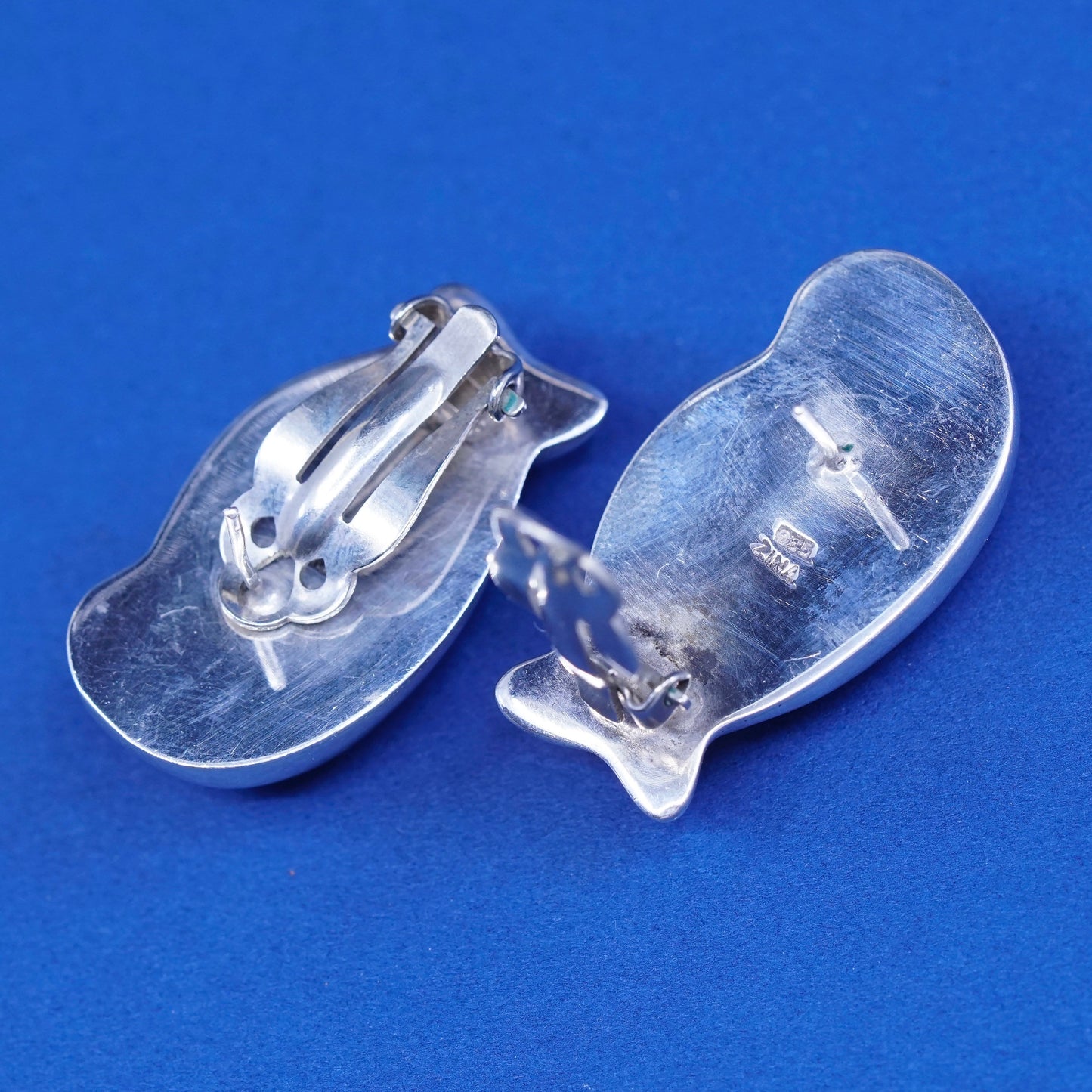 vintage Zina Sterling silver handmade Ribbed earrings, modern 925 silver studs