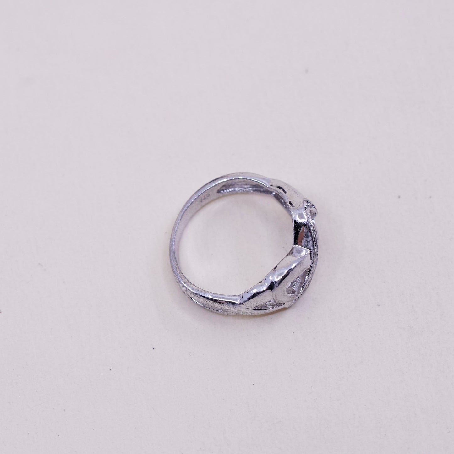 Size 6.25, Vintage sterling silver handmade ring, 925 heart band with Cz around
