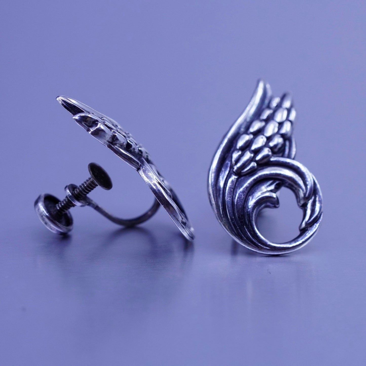 1940s signed danecraft modern Sterling 925 silver earrings, screw back wings