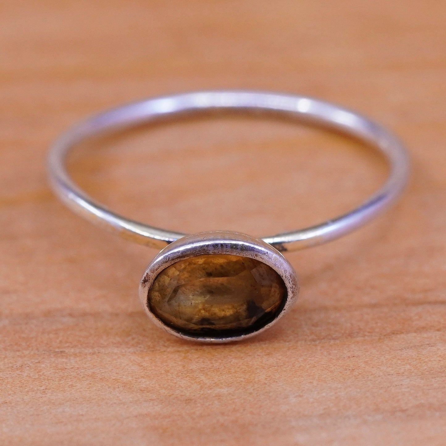 Size 6.25, vintage Sterling 925 silver handmade statement ring with citrine