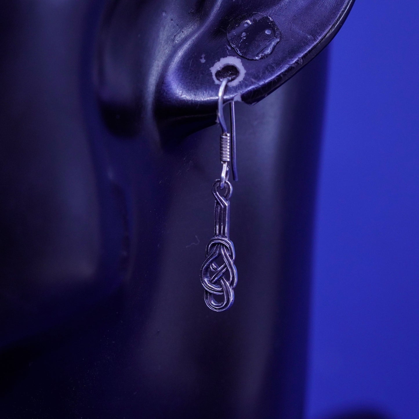 Vintage sterling silver handmade earrings, 925 filigree knot Irish drop