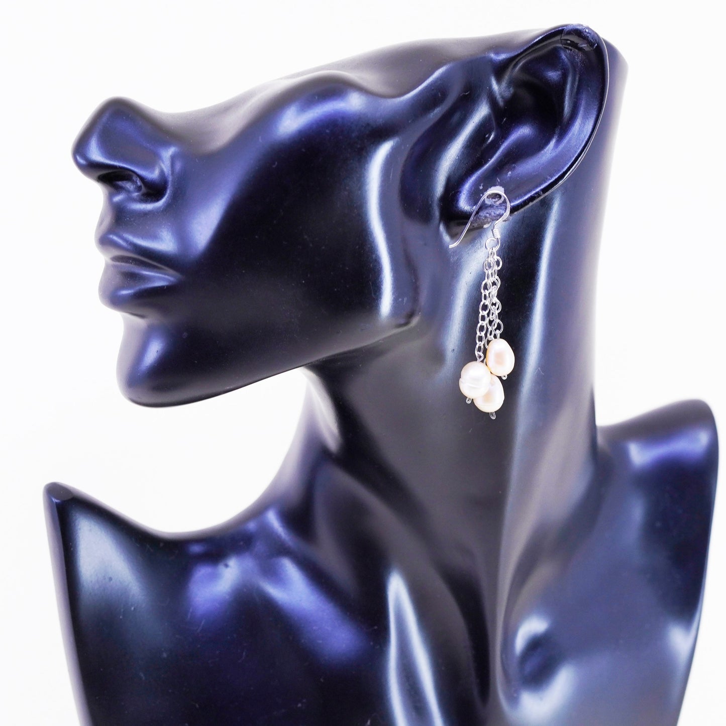 Vintage Sterling 925 silver handmade earrings with pearl drops