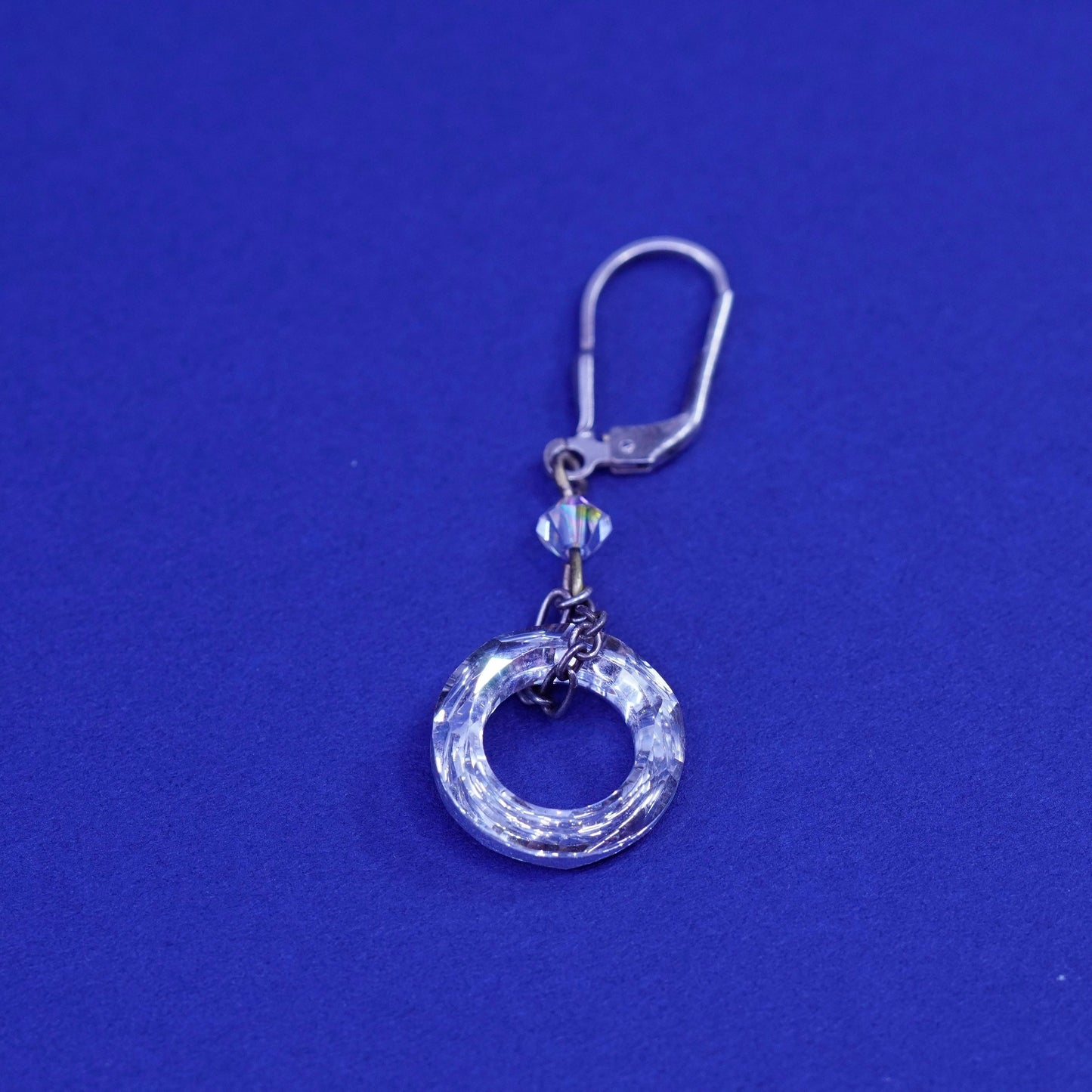 Vintage Sterling 925 silver handmade earrings with circle crystal