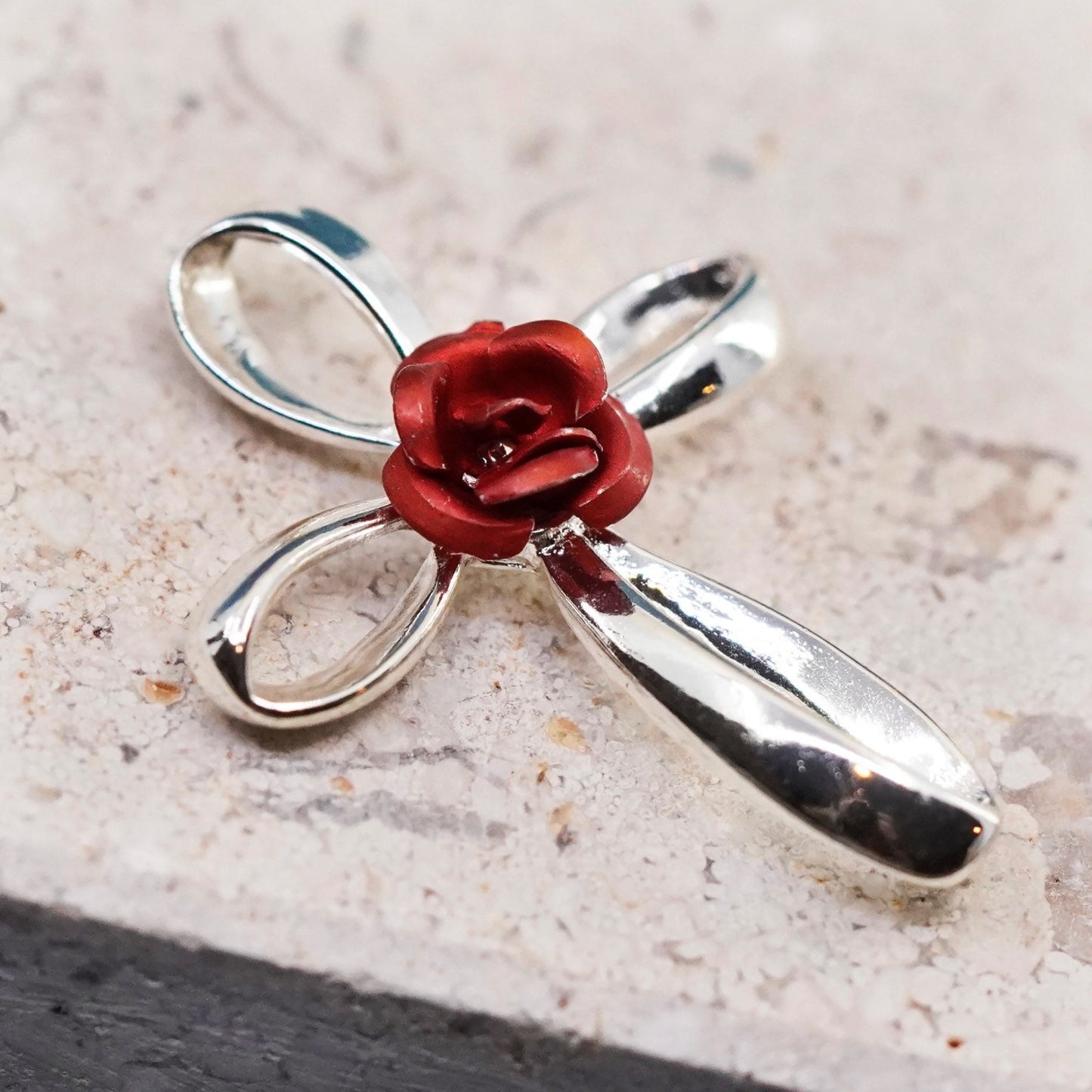 Vintage Sterling silver handmade pendant, 925 rose cross