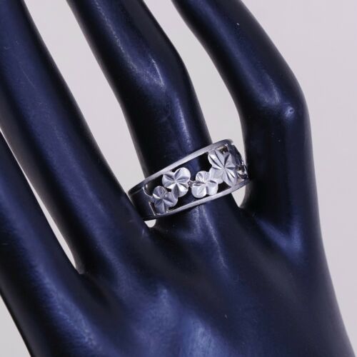 Sz 9, Vtg Sterling Silver Handmade Ring, 925 Silver Band W/ filigree Flower