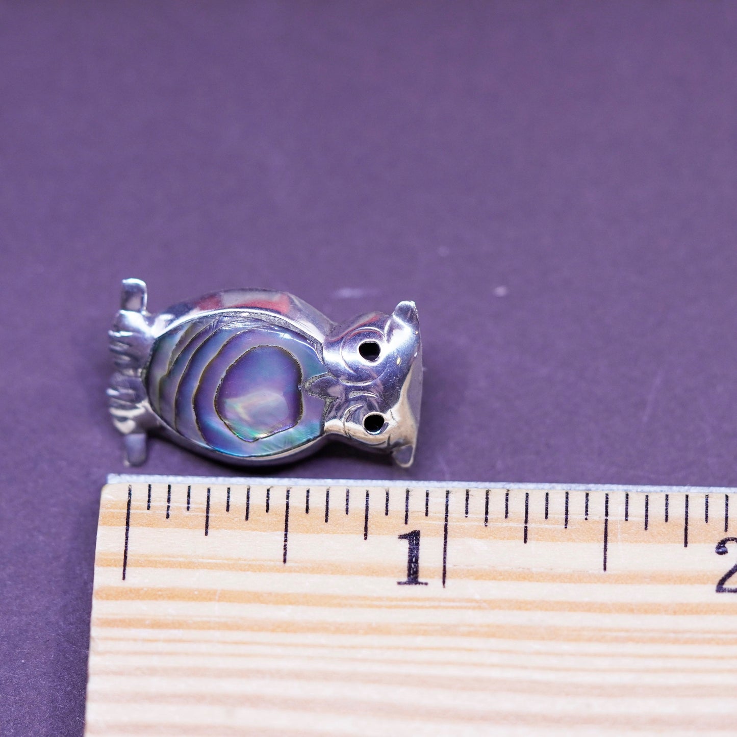 Vintage Native American handmade 925 owl bird brooch pin with abalone
