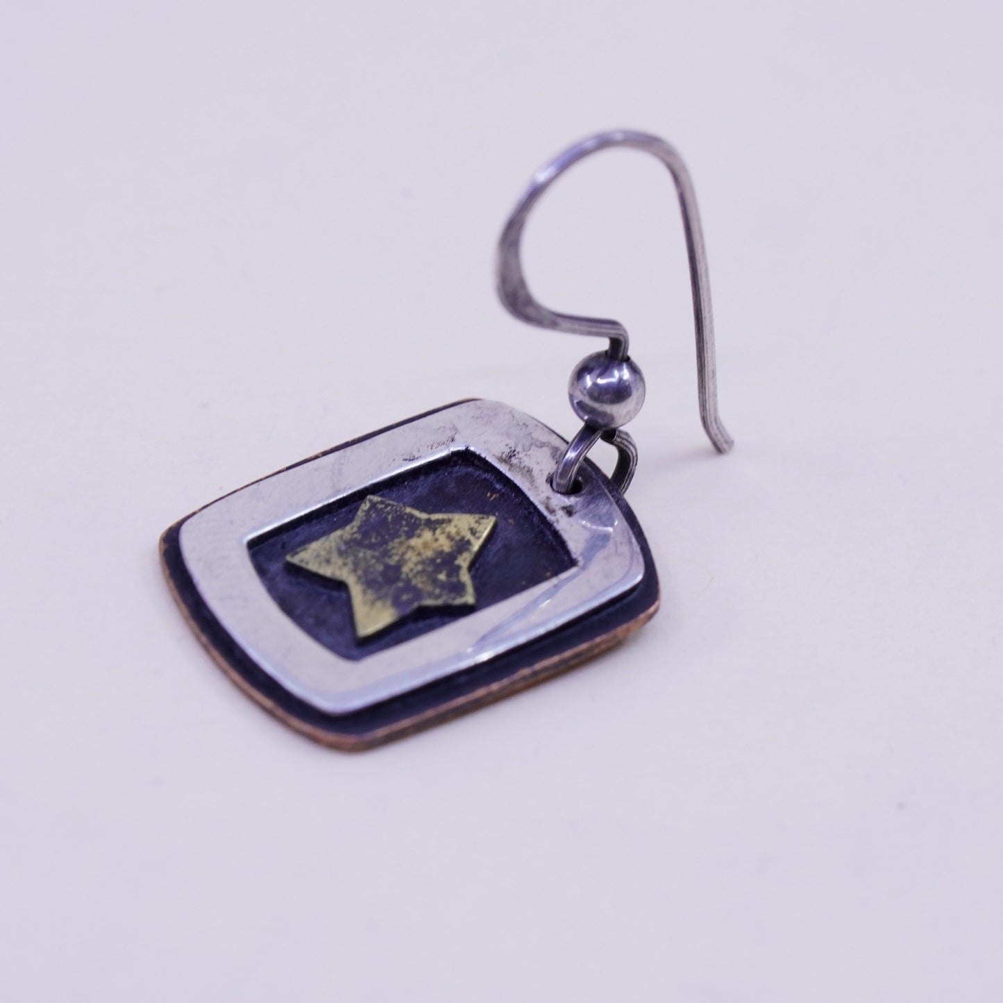 Vintage sterling silver handmade earrings, 925 tag with brass star