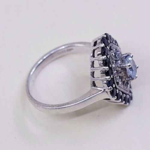 Sz 6 Vtg CNA Sterling silver Engagement ring, 925 W/ Cluster Sapphire N Topaz