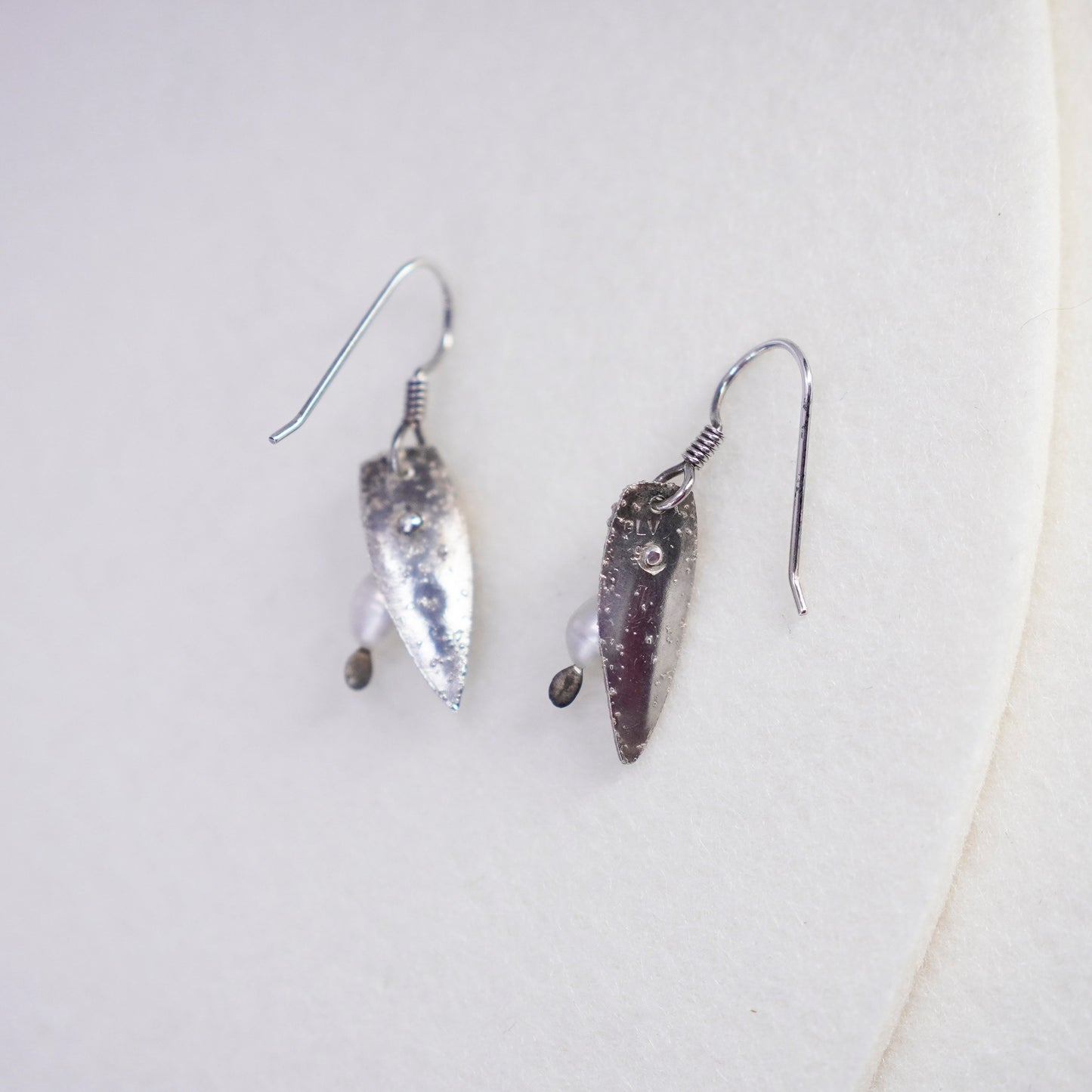 Vintage GLV two tone Sterling 925 silver handmade earrings w/ freshwater pearl