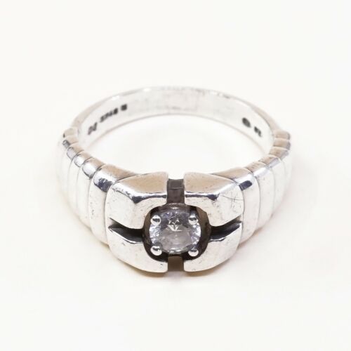 Sz 10, Sterling Silver Handmade Ring, 925 Silver cocktail statement Ring W/ Cz