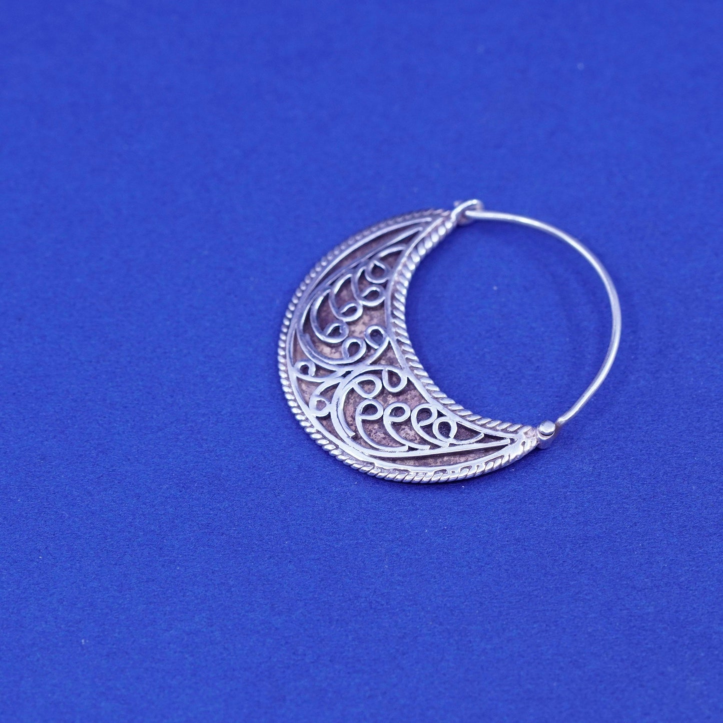1.25”, Vintage Sterling silver handmade earrings, filigree 925 hoops