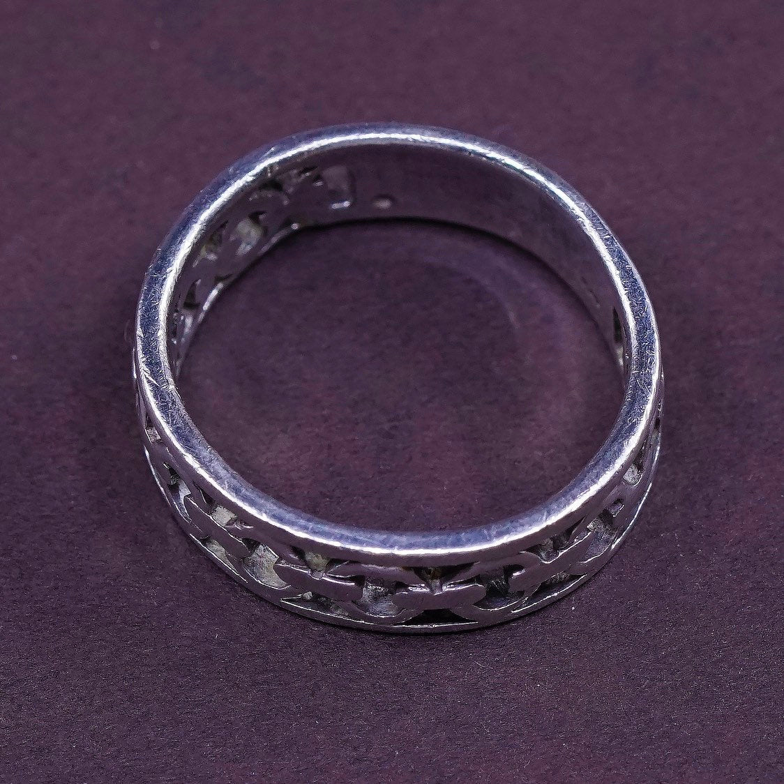 sz 8, vtg Sterling silver handmade ring, 925 curb link chain band