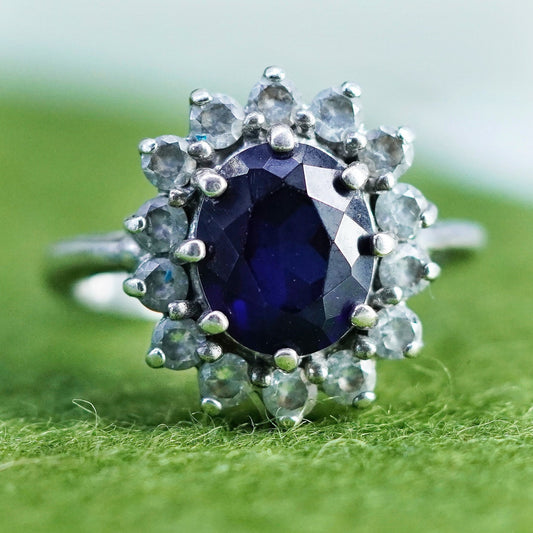 Size 6.25, vintage Sterling silver ring, 925 band with sapphire and cz