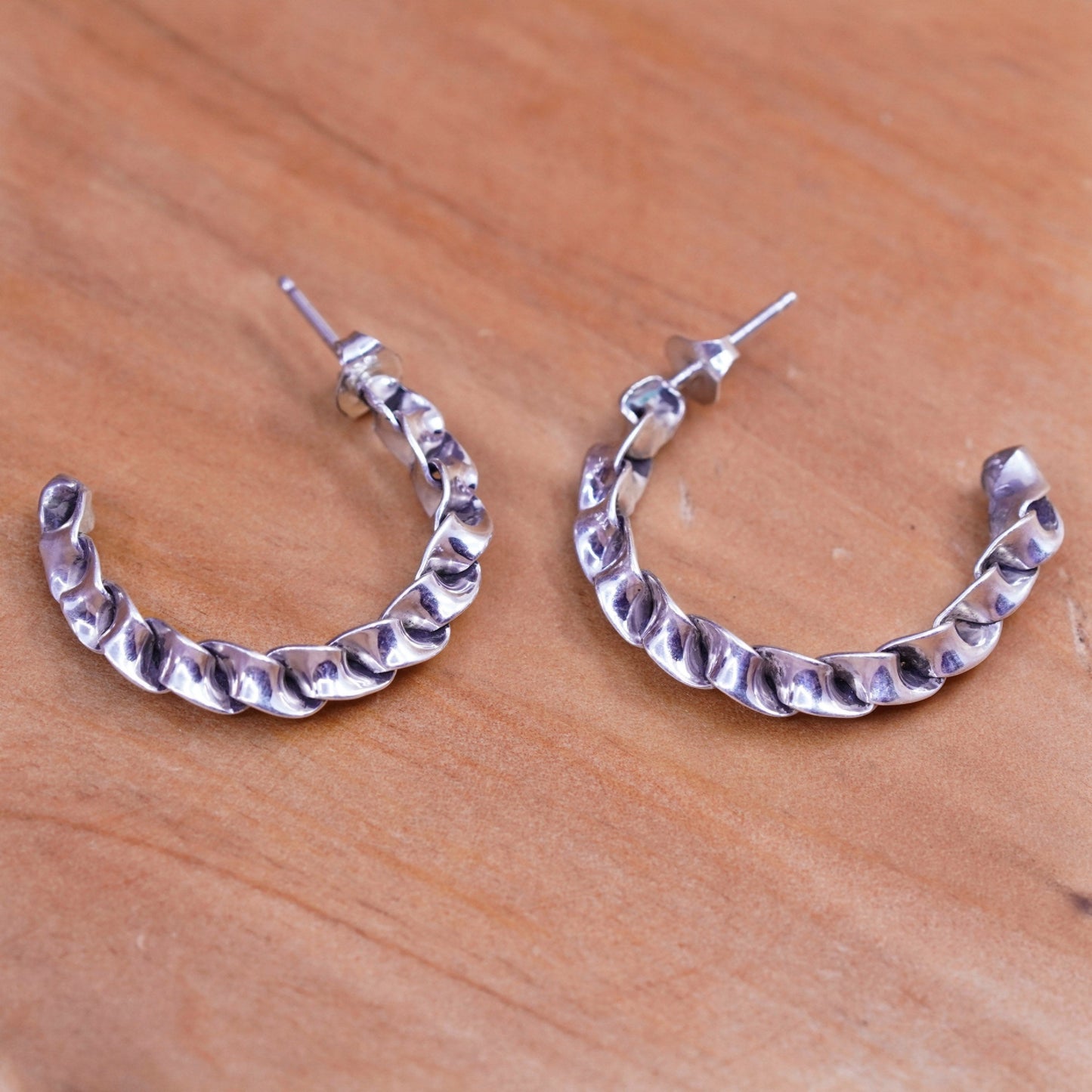 1”, Sterling silver handmade hoop earrings, mexico 925 huggie studs