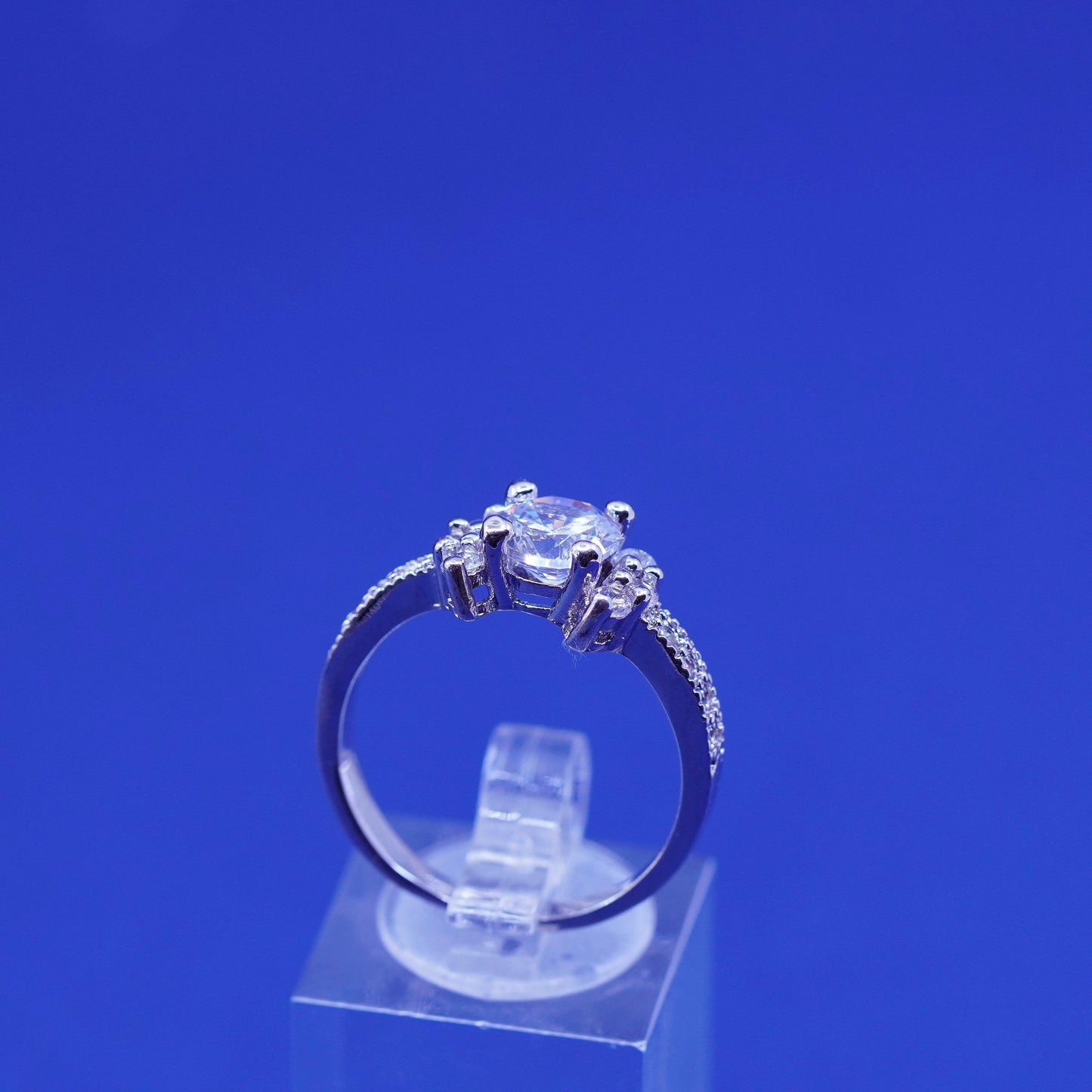Size 9.25, vintage Sterling 925 silver engagement ring with clear cz stones