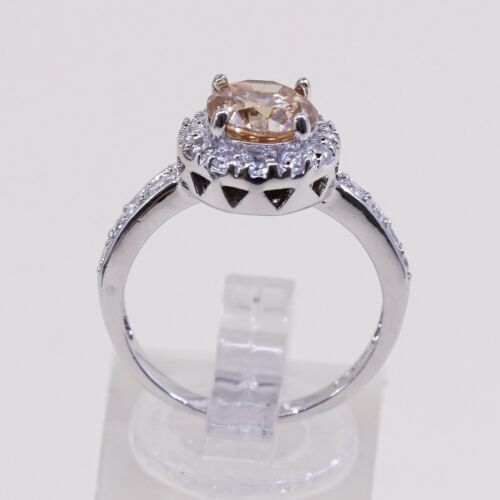 Sz 7.25, Vtg Sterling Silver Ring, 925 Silver Engagement Ring W/ Orange Crystal