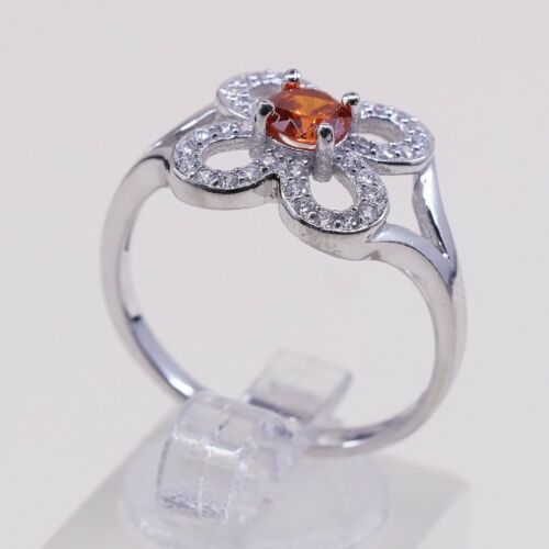 Size 9.5, Vintage Sterling 925 Silver Handmade Flower Ring W/ Yellow N Clear Cz