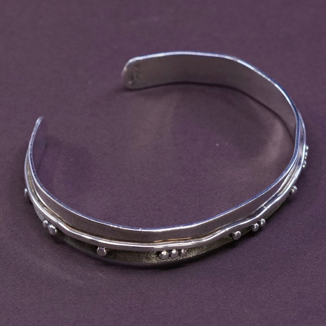 6.5", vtg JOR Sterling Silver Handmade Bracelet, modern 925 cuff w/ beads