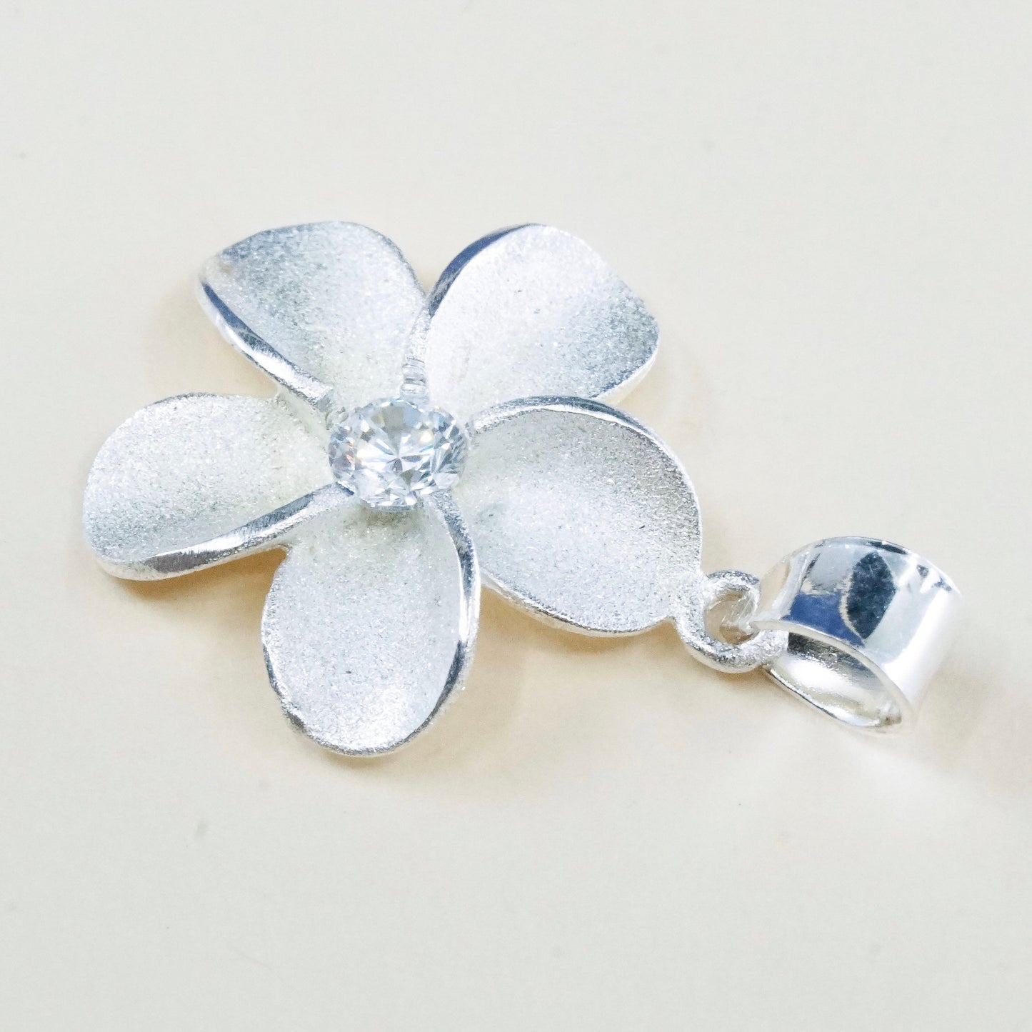 Vintage Sterling silver handmade pendant, 925 flower charm with Cz