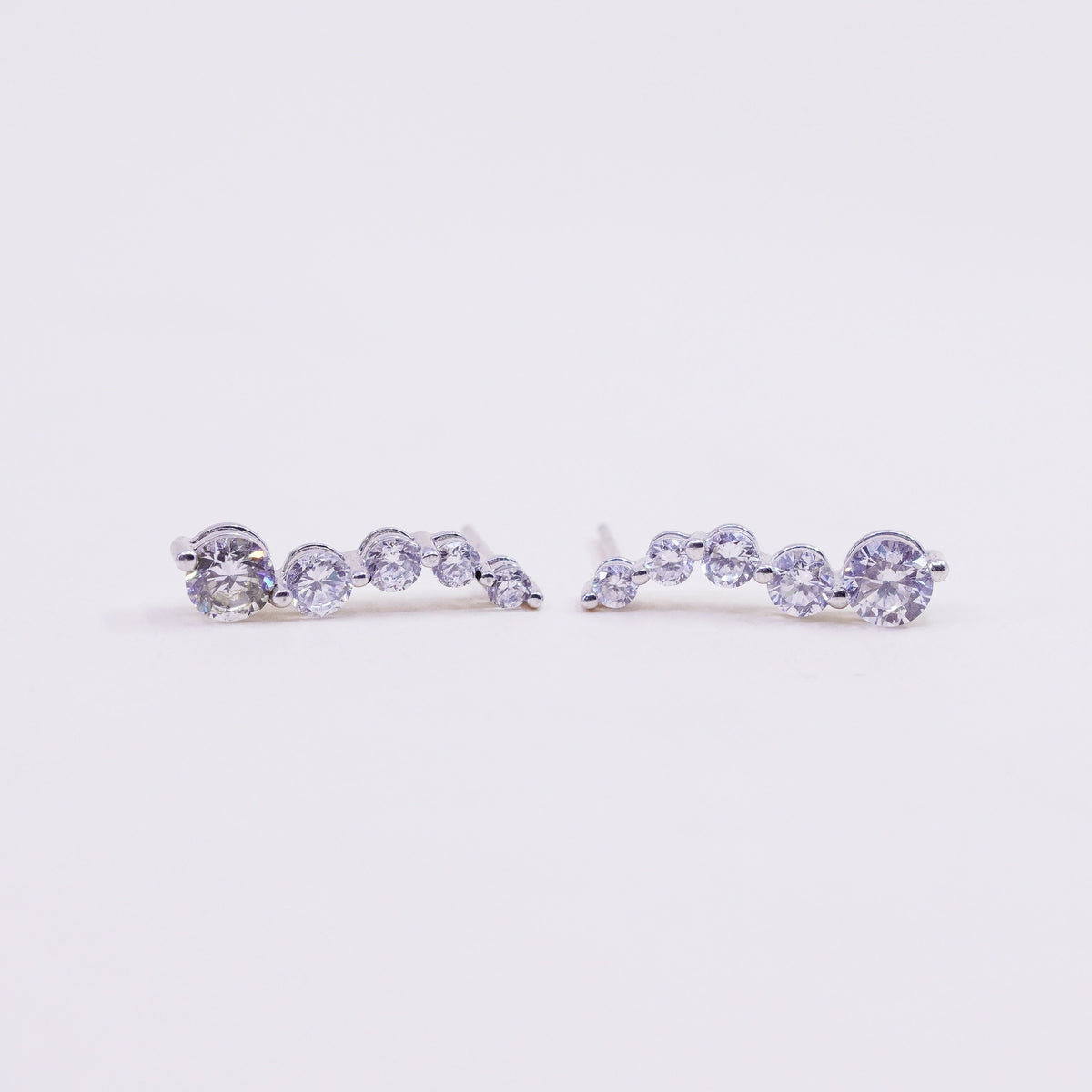 Vintage sterling silver wavy genuine cz studs, fashion minimalist earrings
