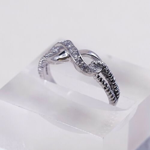 Sz 7.25, Vtg Sterling silver handmade ring, 925 silver Infinity Sumbo W/ CZ