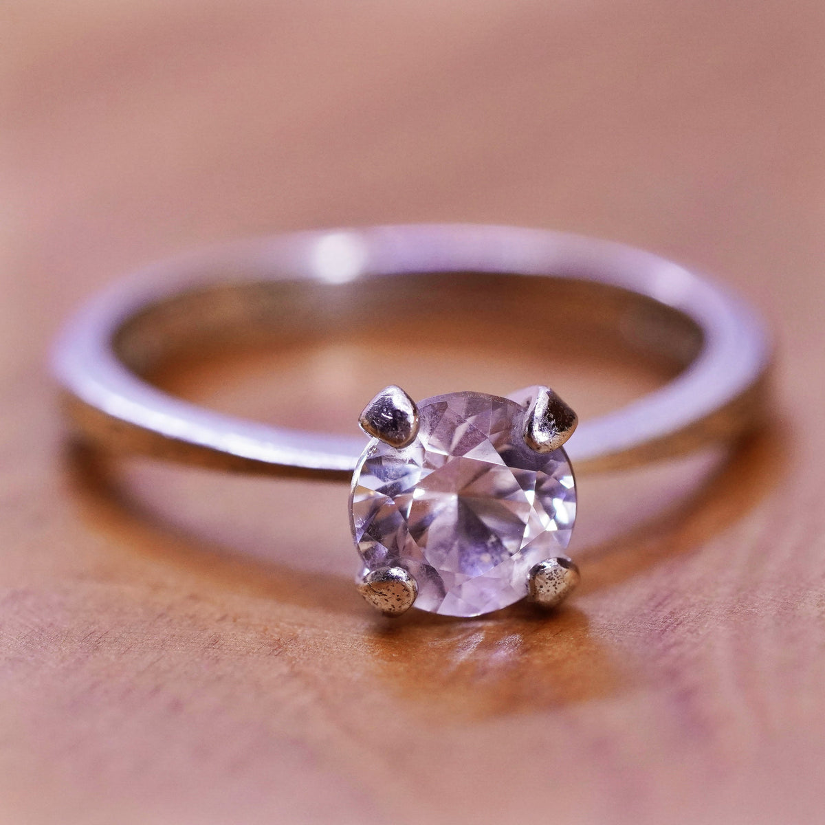 Size 7, vintage Sterling silver handmade ring, 925 engagement band with cz