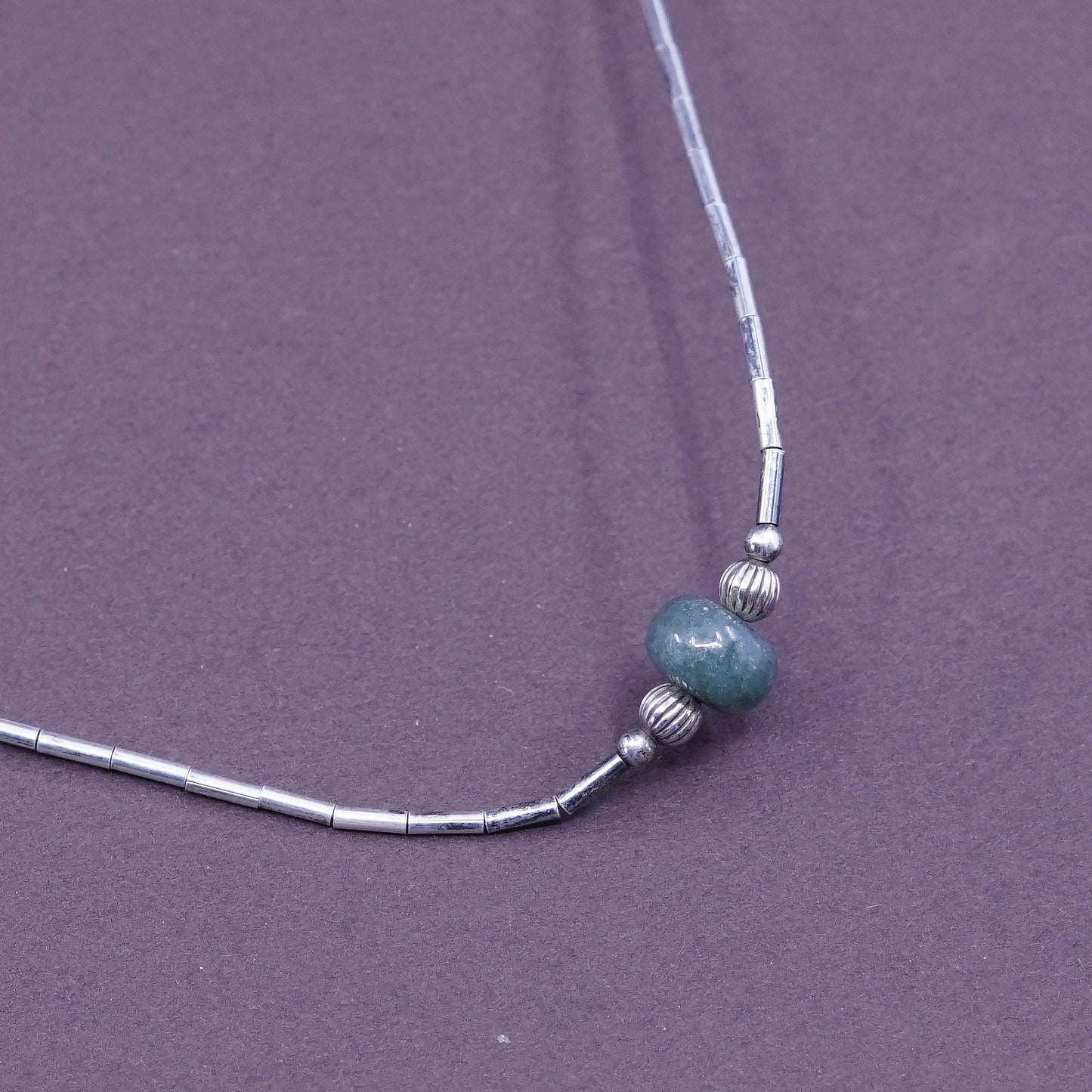 16”, Vintage Sterling 925 silver handmade liquid silver chain with jade beads