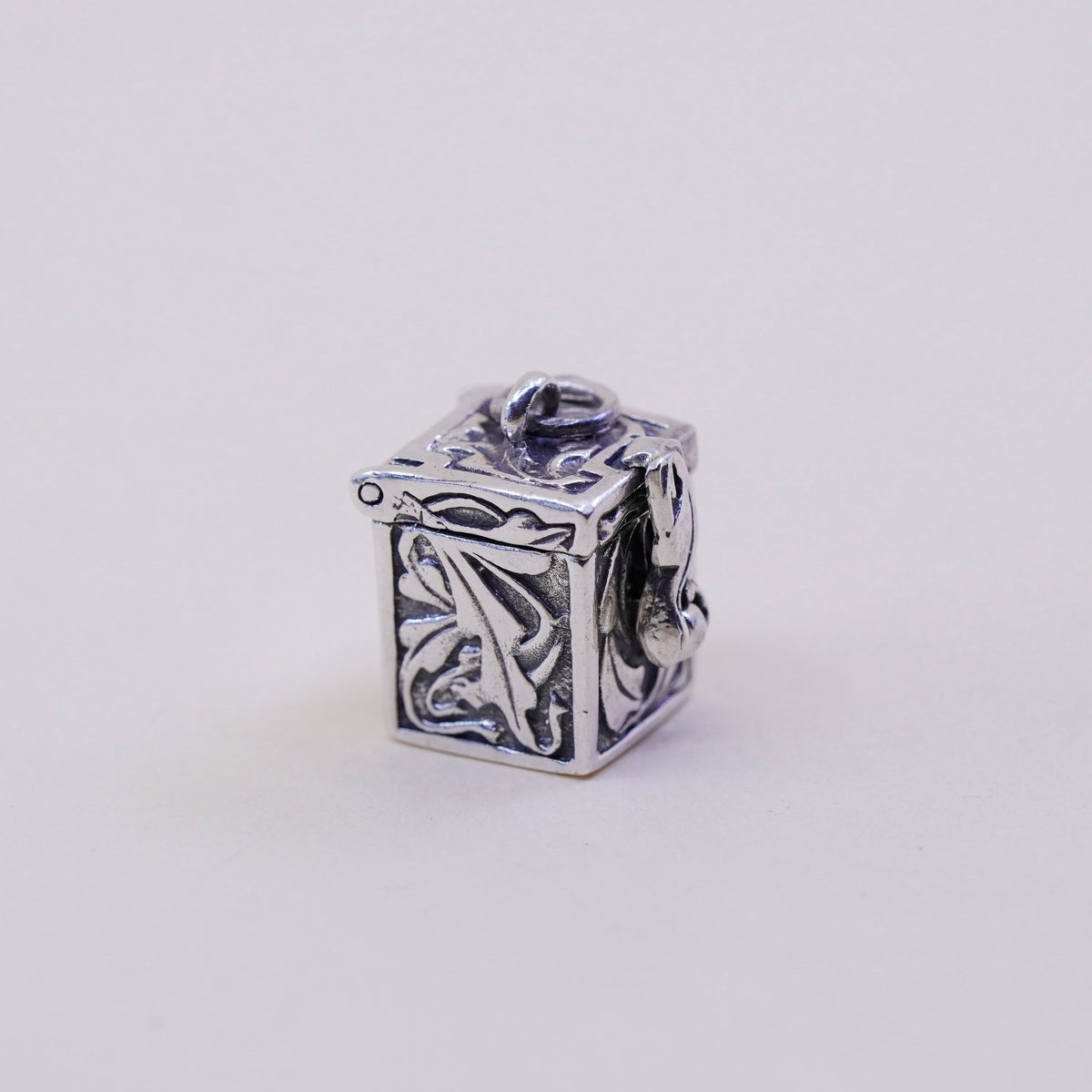 Sterling silver handmade prayer box pendant, 925 locket charm with filigree