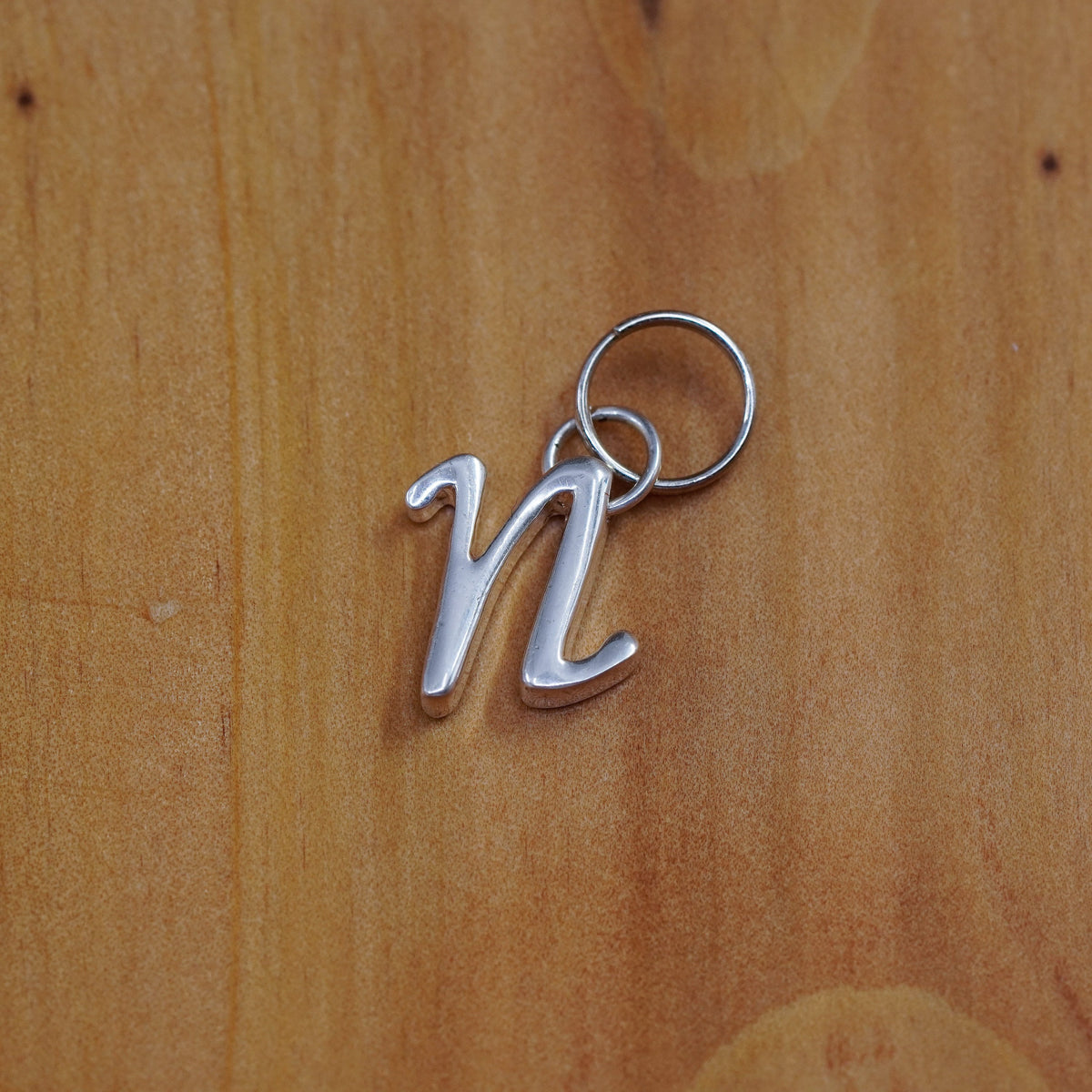 Vintage sterling silver handmade pendant, 925 charm with initial “N”