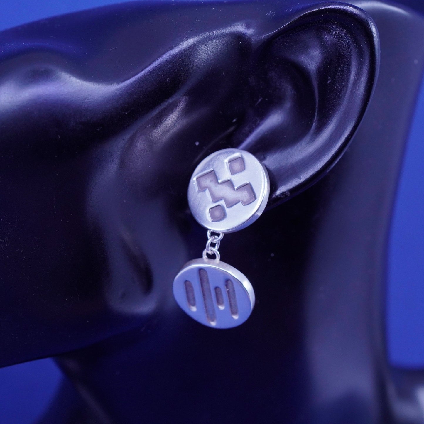 Vintage mexico sterling silver handmade earrings, modern 925 drop