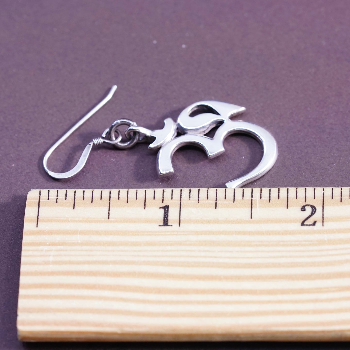 Vintage Om Aum Sterling silver handmade earrings, 925 Hammered 30 dangles