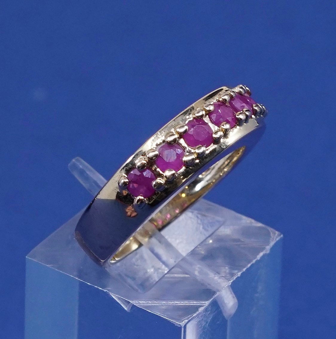 sz 6.25, vermeil sterling silver ring yellow gold over 925 Band w/ cluster ruby