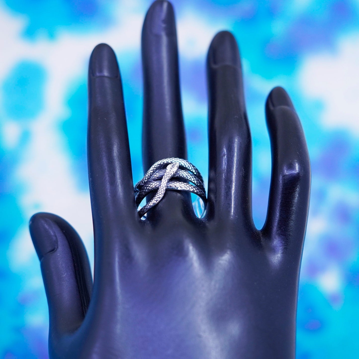 Size 10.75, vtg Sterling silver handmade entwined snake ring, modern 925 band