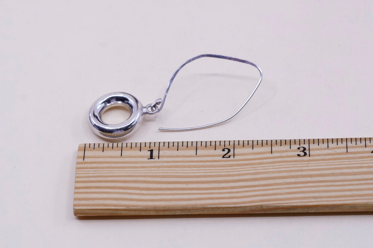 Vintage sterling silver handmade earrings, 925 circles dangle