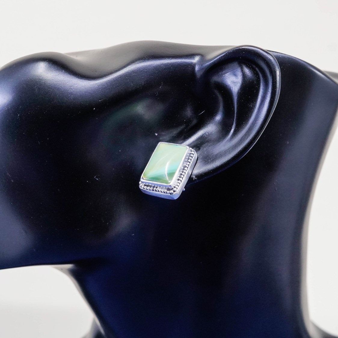 exex sterling silver handmade earrings, 925 rectangular studs w/ turquoise