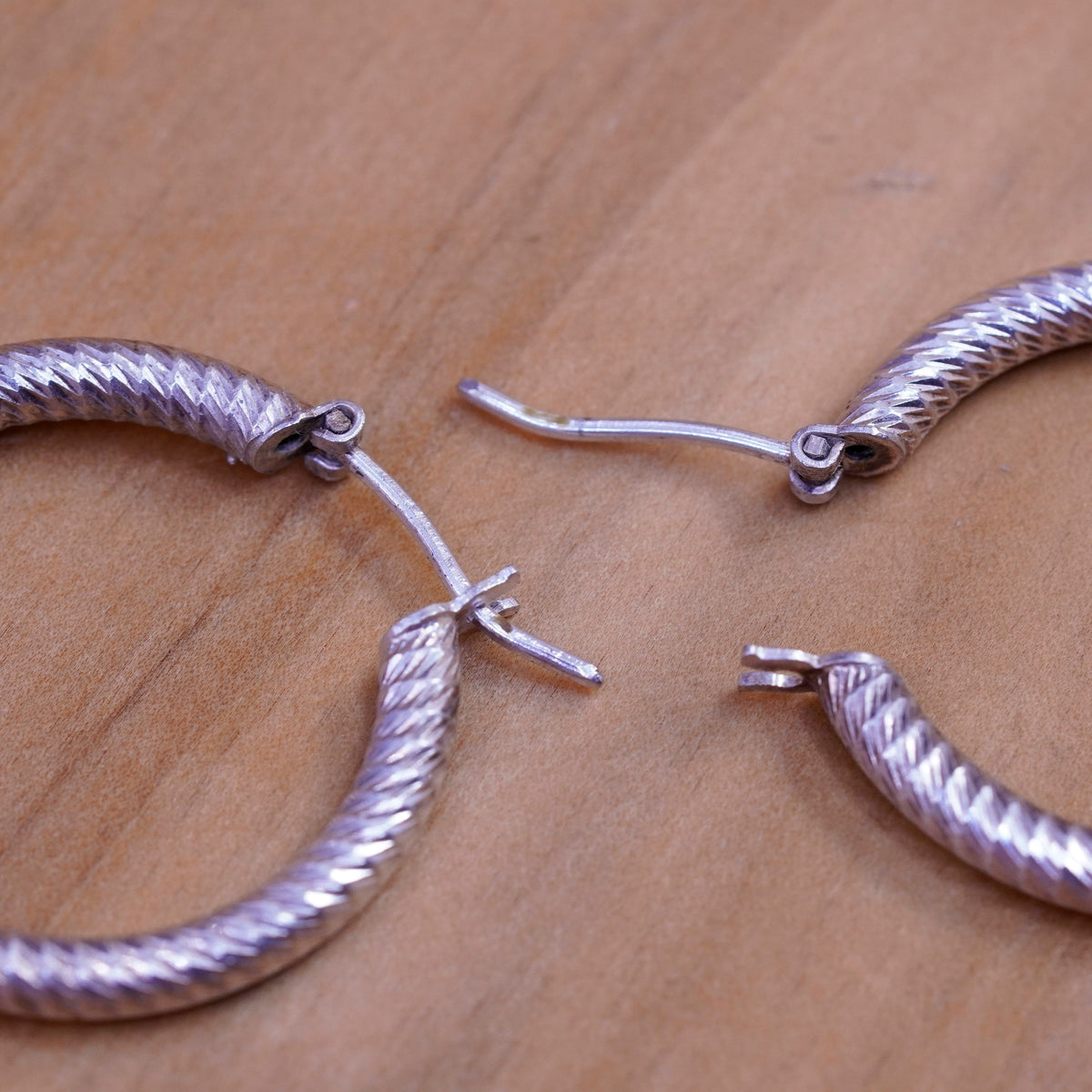 1”, vintage Italy Sterling silver handmade hoops, textured 925 huggie earrings