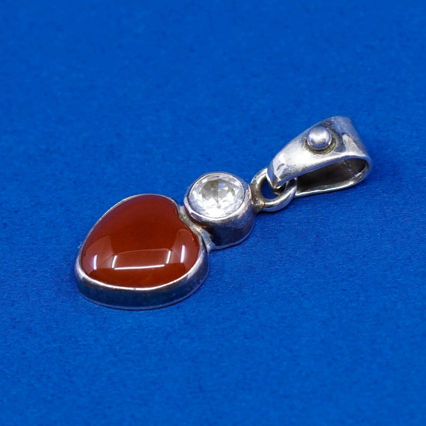 Vintage sterling silver handmade pendant, 925 charm w/ carnelian N Cz