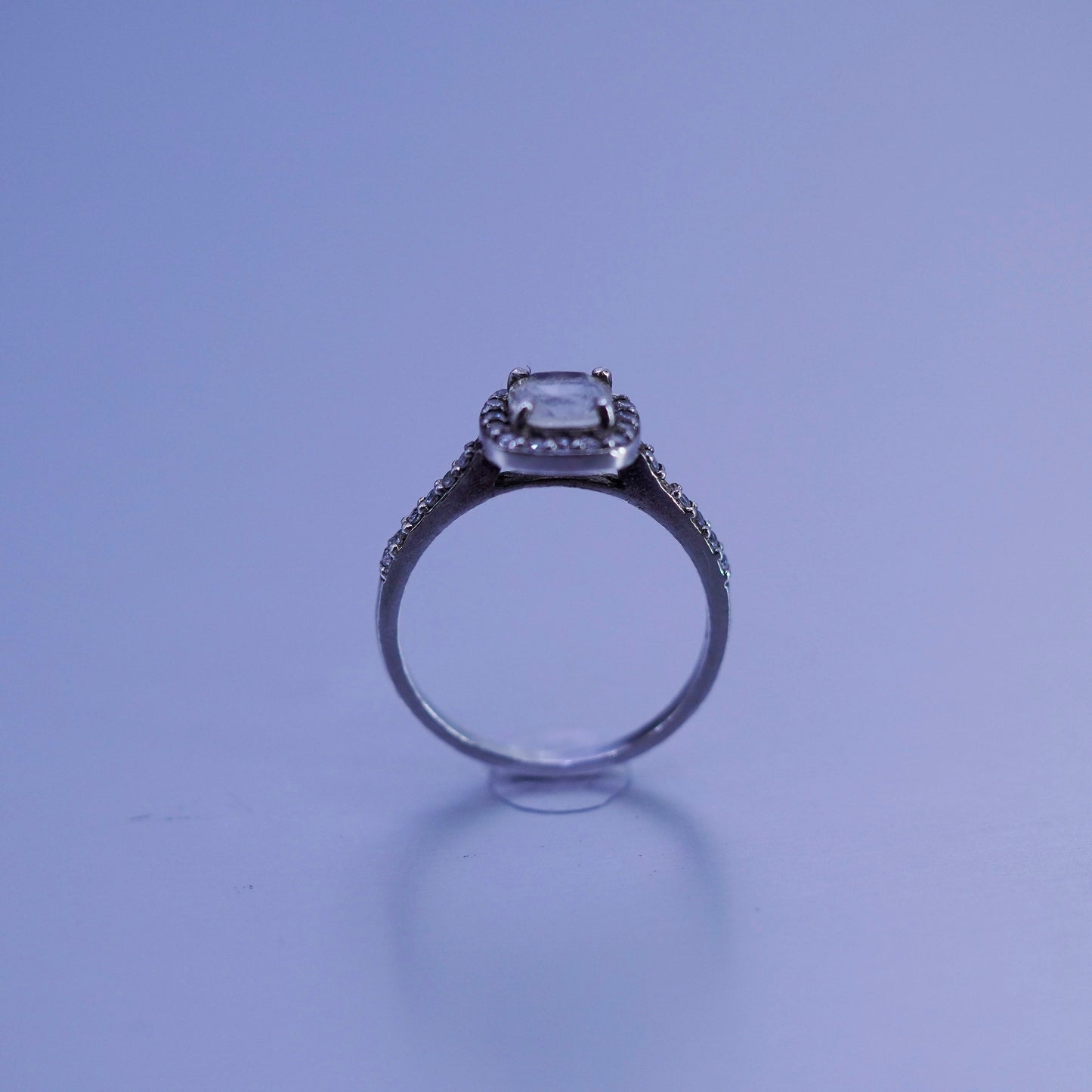 Size 8.25, vintage Sterling 925 silver handmade band ring with cluster Cz